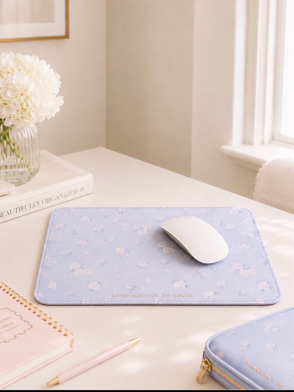 IN HAND LoveShackFancy × Yoobi Everblooming Rosettes Mouse Pad Breezy Blue NWT